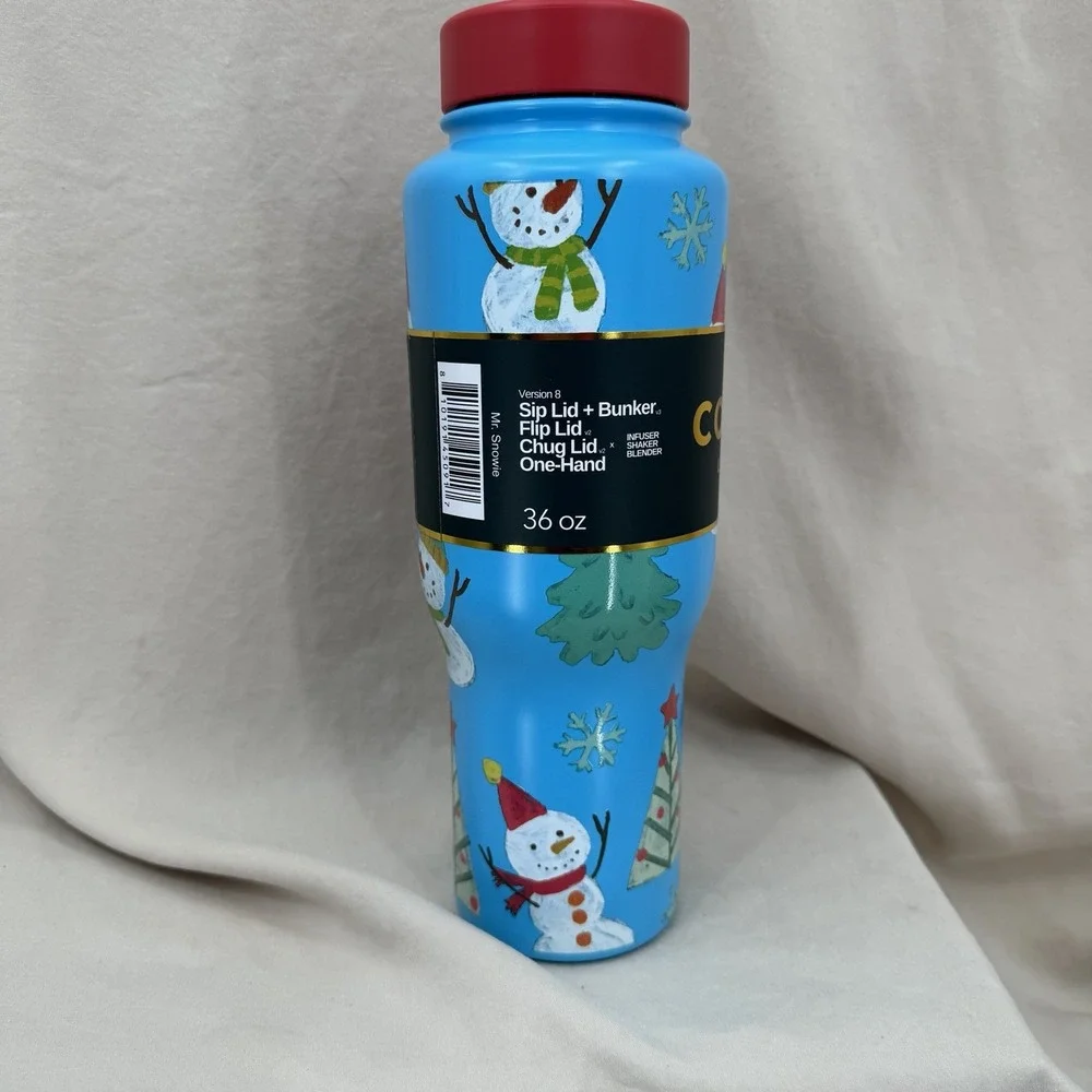 Coldest Limitless Ultra Bottle Mr. Snowie‎ 36 oz Tumbler Blue Red Winter 3 Lids - Picture 8 of 8